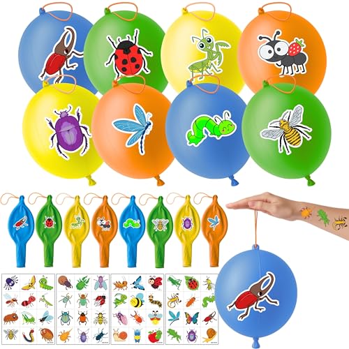 Bug Party Favors Set - 24 Punch Balloons & 48 Tattoos