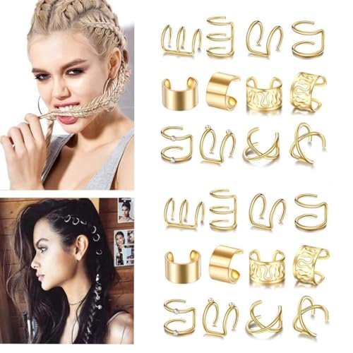 24 Pcs Non-Piercing Ear Cuffs & Hair Beads Set for Women & Men