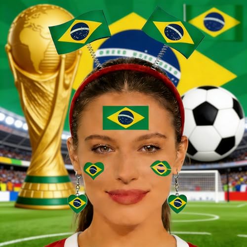 World Cup Soccer Fan Accessories Set - Flag Headband, Earrings & Tattoo Stickers