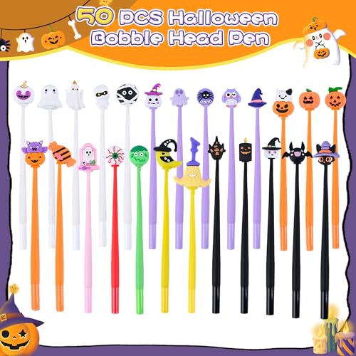 LiYiQ 50 PCS Halloween Bobblehead Pens - Pumpkin Skull Ghost