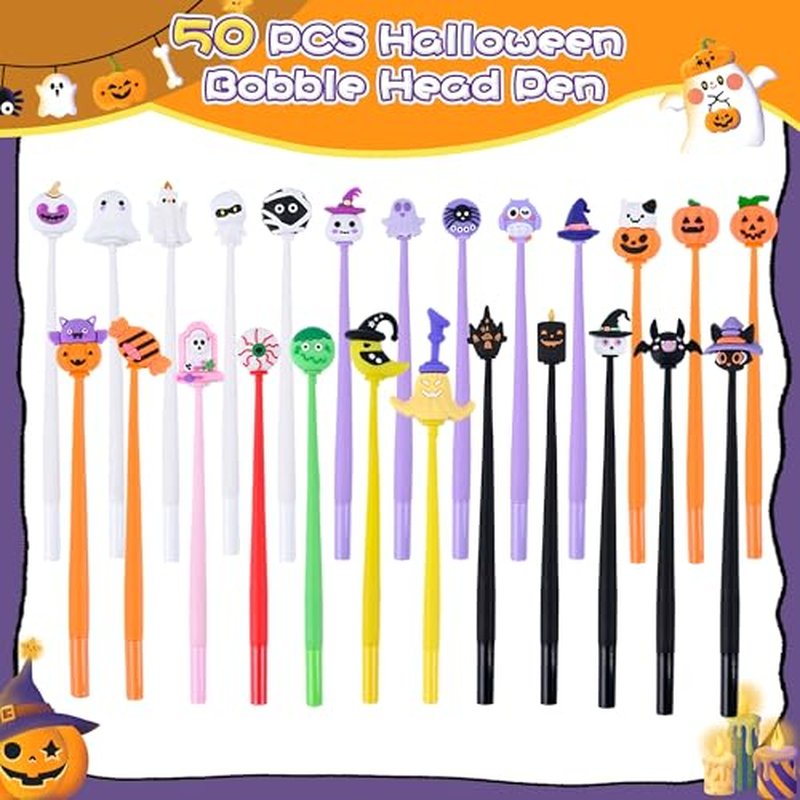 LiYiQ 50 PCS Halloween Bobblehead Pens - Pumpkin Skull Ghost