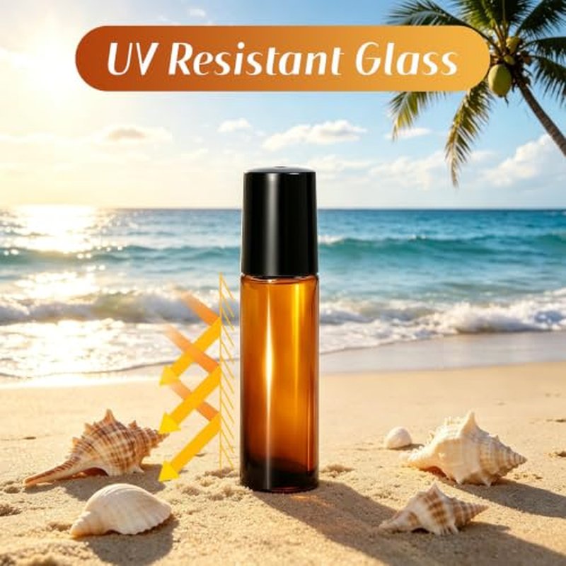 60 Pack Rose Quartz Essential Oil Roller Bottles - 10ml Amber Glass