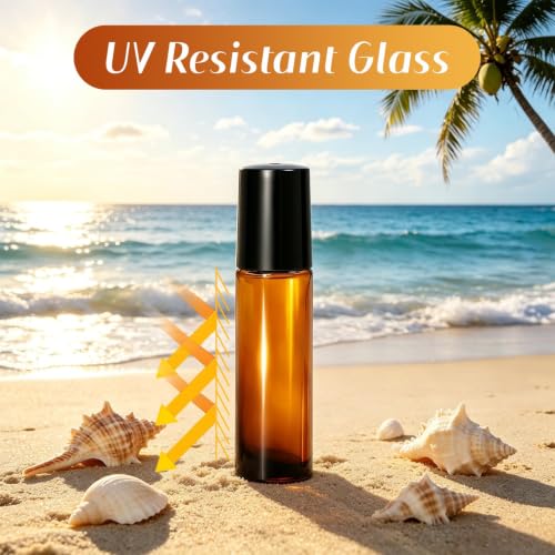 Amber Glass Rose Quartz Essential Oil Roller Bottles 10ml Leakproof Set