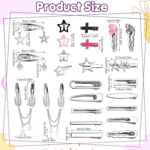 48 Pcs Y2k Hair Clips Set for Girls,Pink Kawaii Star Hair Clips 2000s Non Slip Accessories Styling Tools Retro Cross Love Pentagram Cool Hair Barrettes Kids Women