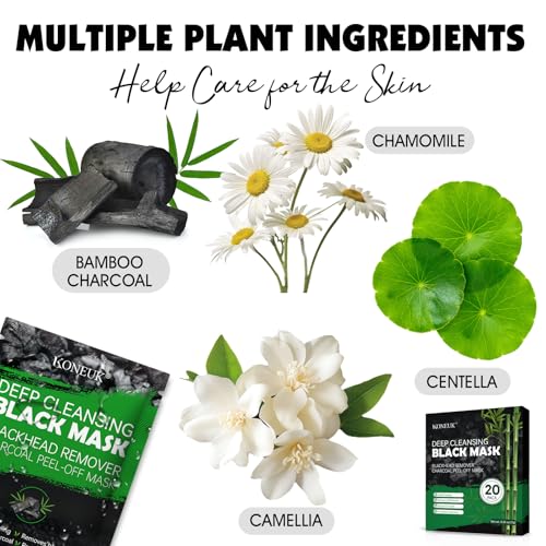 20 Pack Blackhead Remover Mask Set, Charcoal Peel Off Black Face Mask with Brush, Blackhead Pore Acne Remover for Face and Nose, Deep Cleansing for Men and Women