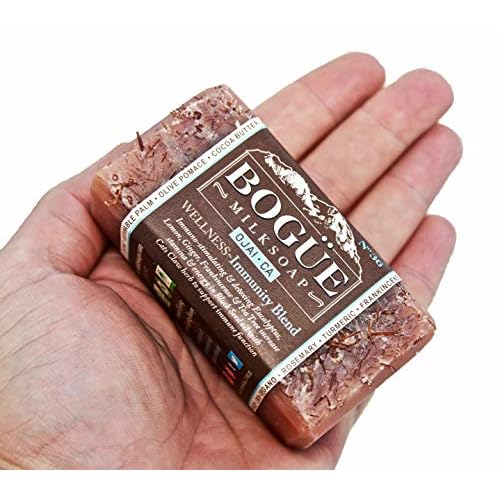 Goat Milk Soap set of 2 BOGUE No.36 WELLNESS Immunity Blend- Stimulating Essential Oils Eucalyptus, Lemon, Ginger, Frankincense & Tea Tree with Black Cumin oil, Cats Claw herb top