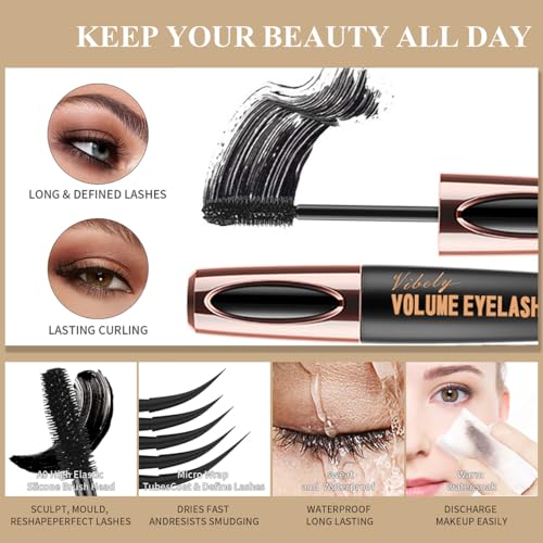 4D Silk Fiber Lash Mascara - Smudge-Proof, Extension, Voluminous, Natural & Waterproof, Long-Lasting, No Flaking/No Clumping, All Day Exquisitely Full (2 Packs)
