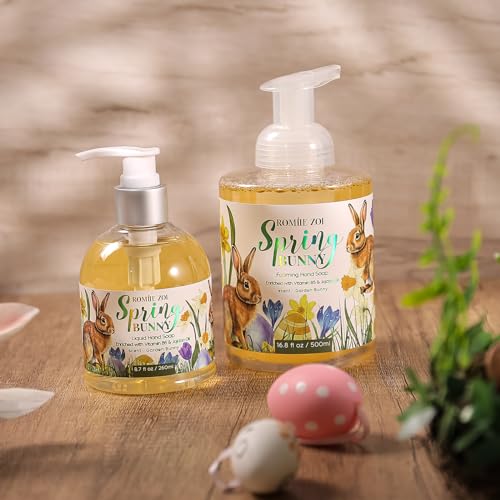 ROMIIE ZOI Mini Liquid Hand Soap for Easter Gift Basket- Spring Bunny Vintage Style - Infused with Garden Bunny Aroma - 260 ML / 8.7 FL OZ