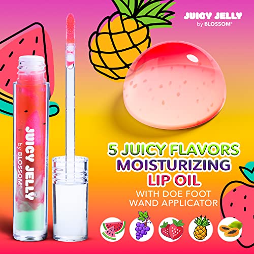 Blossom Lip Gloss Juicy Jelly Moisturizing Fruit Flavored Nourishing High Shine Lip Oil with Doe Foot Wand Applicator, 0.09oz, Watermelon