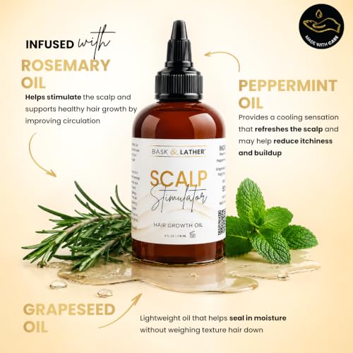 Hair Growth Oil with Mint & Rosemary – Organic Scalp Stimulator - 4 Fl Oz