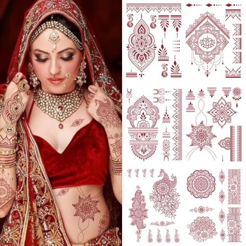 10 Sheet Henna Temporary Tattoo Stickers - Waterproof Brown Designs