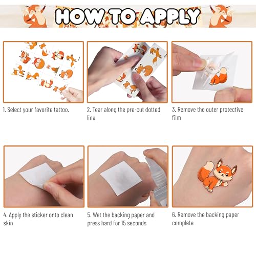 96PCS Cute Fox Temporary Tattoos, Pre-Cut Woodland Party Favors