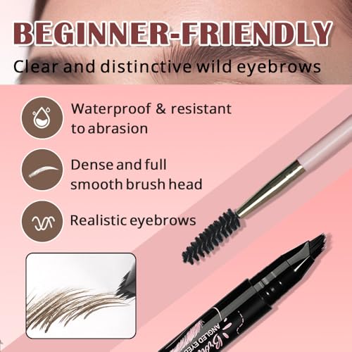 Tawny Brown Angled Eyebrow Pen with Spoolie Brush, Waterproof Microblading Brow Pencil for Natural Hair-Like Strokes, Smudge-Proof Longwear Eyebrow Pen for Filling Sparse Brows & Full Defined Arches