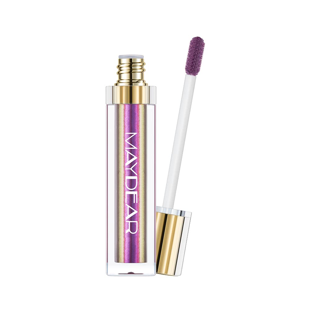 Maydear Chameleon Lipstick, High Pigmented Purple Lipstick for Women Metallic Shine Lip Gloss, Full-Coverage Multichrome Lipstick Long Lasting Rainbow Lip Makeup, Gloden Plum(09)