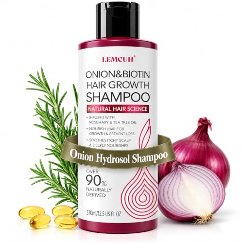 Lemcuh Onion Hydrosol Shampoo for Hair Growth 12.5 Fl Oz - Thickening, Scalp Soothing, Natural Formula for Women & Men