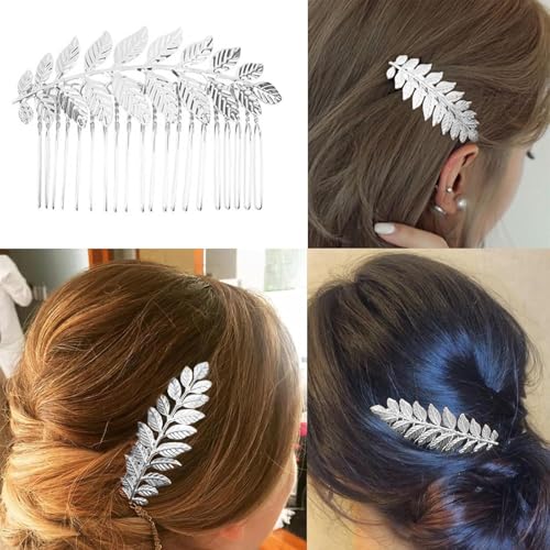 8 Pack Leaf Decorative Hair Combs - Gold & Silver Metal Side Clips