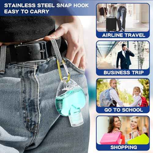 100 Pcs Traveling Bottles with Keychain 2oz Clear Keychain Bottle Plastic Empty Refillable Liquid Packing Container Squeeze Plastic with Lid for Liquid Cream (Heart)