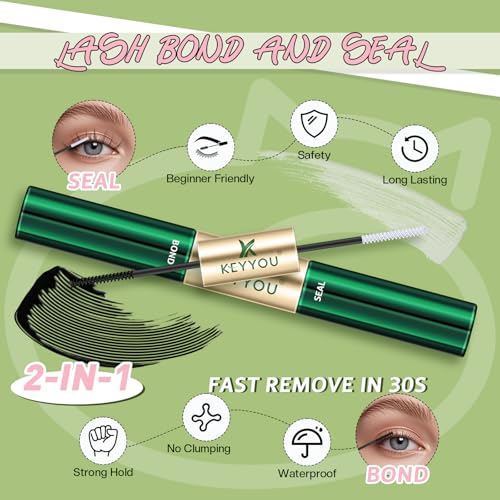 KEYYOU Bunny Lash Clusters Kit Anime Cat Eye Lashes 108pcs Wispy Natural Cat style Lash Extension Kit with Bond and Seal,Applicators,Remover for Manga DIY Eyelash Extension Kit at Home£¨MC02£©