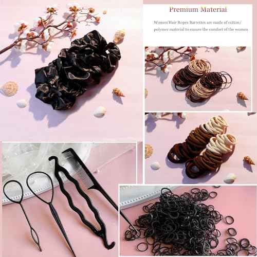 YANRONG 755PCS Hair Accessories for Woman Set Seamless Ponytail Holders Variety Hair Scrunchies Hair Bands Scrunchy Hair Ties For Thick and Curly (755PCS (black brown))