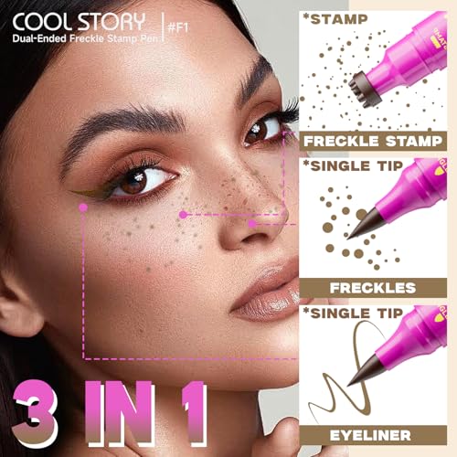 COOL STORY Dual Ended Freckle Stamp Pen - Waterproof Long-Lasting Face Makeup Tool, 4 Natural Shades