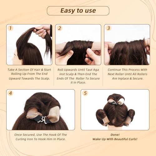 Overnight Blowout Rods Jumbo Heatless Hair Curler, Heatless Curls Satin Jumbo Flexi Rods to Sleep in,Soft Heatless Rod for All Hair Types,No Heat Overnight Sleeping Curls Styling Tools 3pcs Khaki