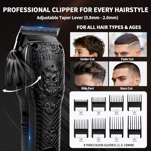 BESTBOMG Professional Cordless Hair Clipper & Beard Trimmer Set - Long Battery Life, 0.8-2mm Fade, USB-C