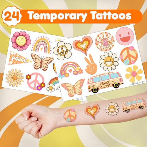 Groovy Party Favors Set - 48pc Temporary Tattoos & Slap Bracelets