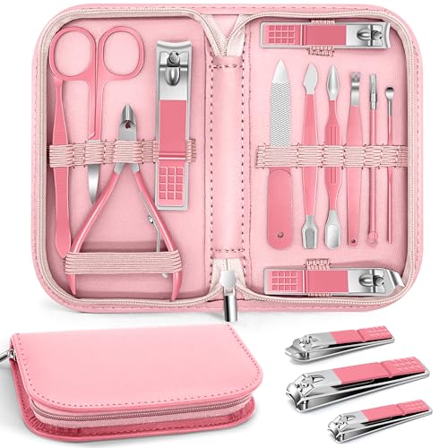 12-Piece Manicure Pedicure Set with Leather Case for Nail Care