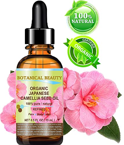 Japanese CAMELLIA Seed Oil 100% Pure Natural Undiluted Refined Cold Pressed Carrier Oil for Face Hair Skin Nails 0.5 Fl. oz 15 ml by Botanical Beauty