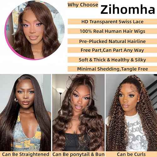 30 Inch Chocolate Brown Lace Front Wig Human Hair 13x6 HD Body Wave Lace Front Wigs Human Hair 180 Density Pre Plucked Colored 4# Frontal Wigs Human Hair Brown Wig Human Hair Wigs for Women