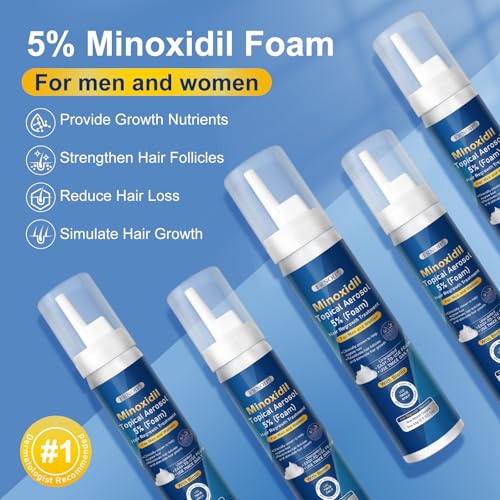 Minoxidil Foam for Men - Hair Regrowth Treatment with Biotin, 5% Strength, 5 Pack