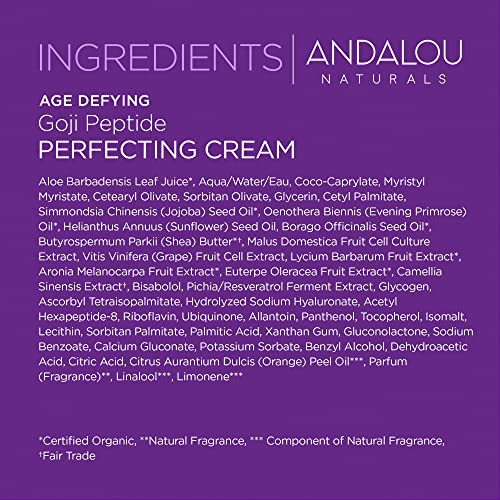 Andalou Naturals Goji Peptide Perfecting Cream, Age Defying Face Cream, Resveratrol CoQ10 Face Moisturizer, Supports Skin Collagen and Elastin & Helps Fight Fine Lines & Wrinkles, 1.7 fl oz