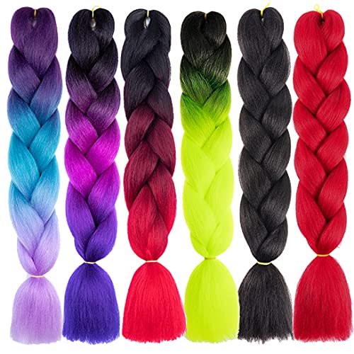 Xiaofeng Braiding Hair Extensions for Women 6 Packs 100g/Pack 24Inch High Temperature Ombre Jumbo Synthetic Braiding Hair for Twist Crochet Braids (24 Inch, mix color4)