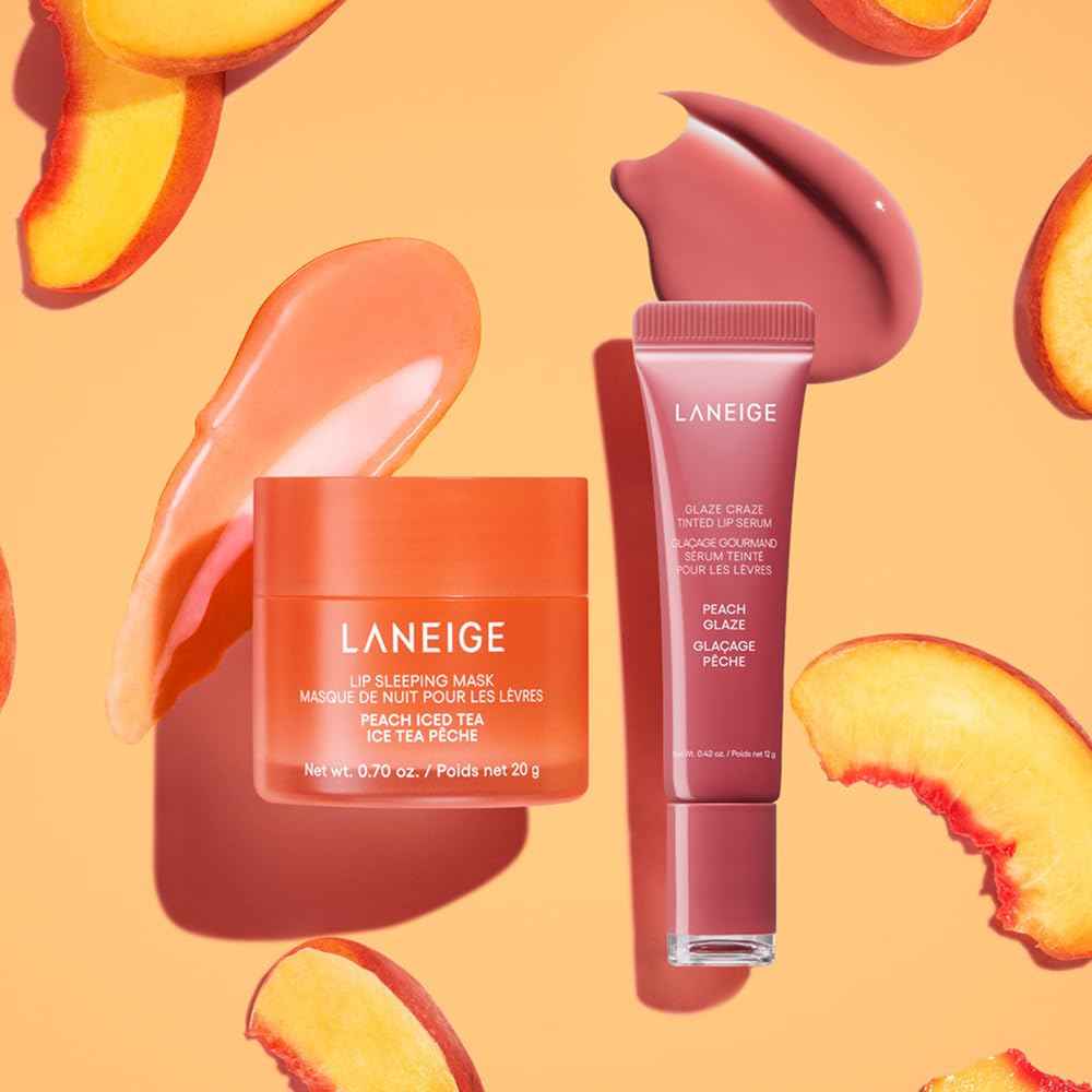 LANEIGE Peach Lip Duo: Hydrating Overnight Lip Mask & Glassy, Nourishing Lip Tint in Peach Scents