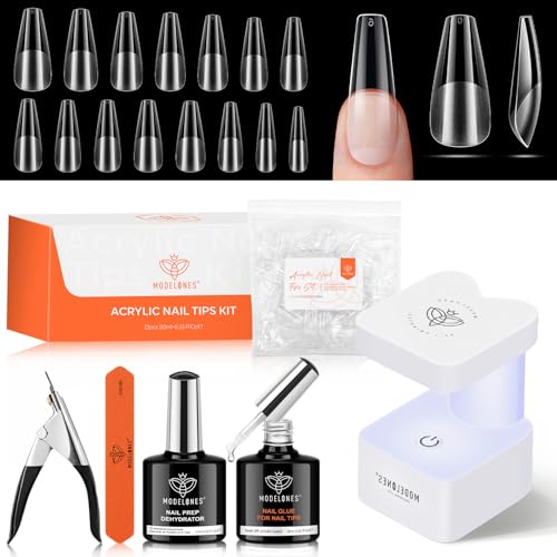 Modelones Z1 Long Coffin Nail Gel Extension Kit with 500 Tips & Portable UV Light