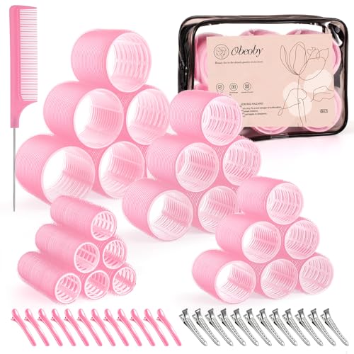 Hair Rollers Set 24 Pcs 4 Sizes Self-Grip with Clips