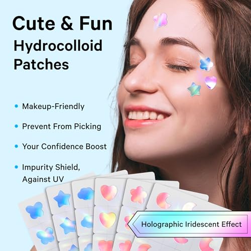 48 Pack Hologram Blue Star & Cloud Acne Pimple Patches with Salicylic Acid — Fun Hydrocolloid Blemish Covers