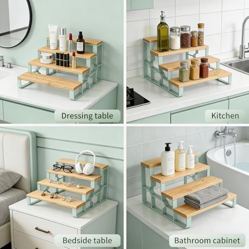 Perfume Organizer for Women,Makeup Organizer for Vanity,Skincare Organizers for Countertop,Bathroom Organizers and Storage,4 Tier Bamboo Display Shelf (Width=14")