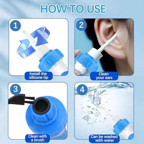 Ear Vacuum Ear Wax Removal Kit, Electric Ear Wax Vacuum with Strong Suction, Soft Silicone Tips, Ear Vacuum Wax Remover Tool with 2 Replacement Heads for Family Use ? Himmelblau