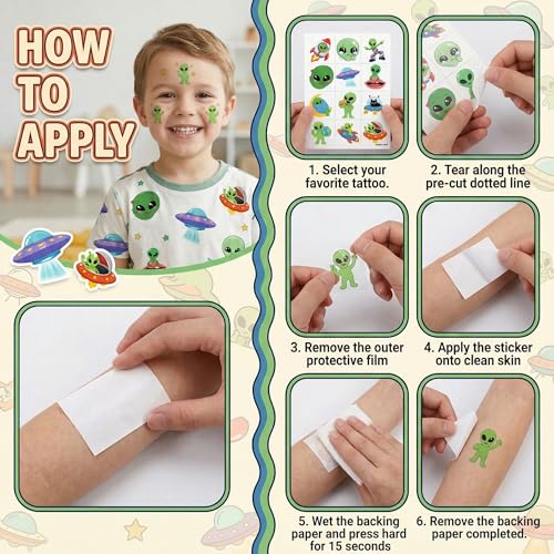 96 Cute Alien Temporary Tattoos for Kids | Space Party Favors
