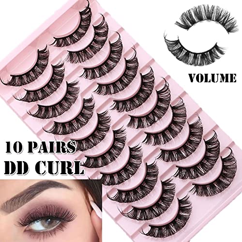 10 Pairs DD Curl 3D Russian Strip Lashes - Fluffy Reusable
