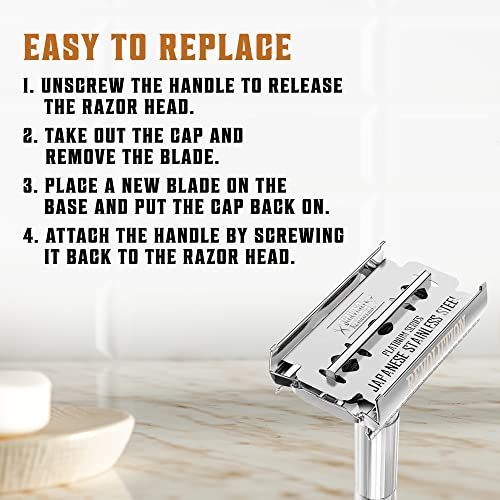 SHAVING REVOLUTION 100 Count Men's Safety Double Edge Razor Blades for Shaving - Platinum Japanese Stainless Steel Double Razor Shaving Blades for a Smooth, Precise and Clean Shave