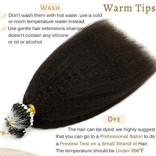 Caliee Micro Loop Real Human Hair Extensions Kinky Straight Natural Black Brazilian Remy Hair Extension for Black Women 20 Inch, Micro Beads Hair Extensions Natural Hair 1B Color 50g 1g/s 50s
