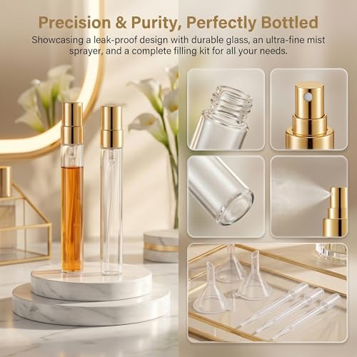 50Pcs 10ml Mini Spray Bottles - Empty Glass Refillable Perfume Atomizer
