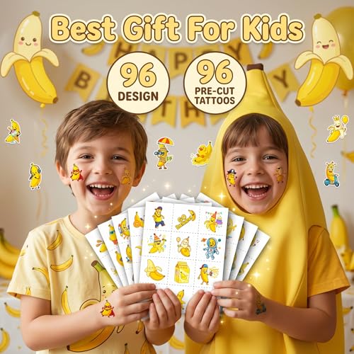 96 PCS Banana Temporary Tattoos for Kids | Party Favors