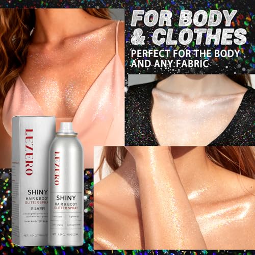 Hair and Body Glitter Spray for Women, Rainbow Silver Shimmer Makeup, Large Capacity for Festival Rave Outfits Accessories, 200ml/6.34oz