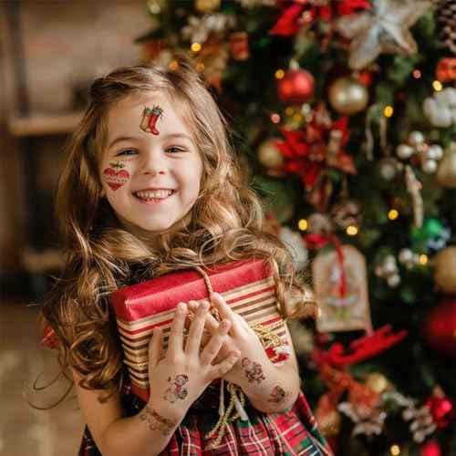 102 PCS Christmas Individually Wrapped Tattoos for kids - Santa/Xmas Trees/Reindeer Temporary for Girls Boy Body Arm Shoulder Tattoos Stickers, Kids Christmas Treats,Christmas Decorations