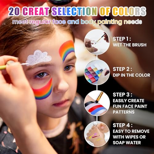 SOVONCARE Oil-Based Face Paint Kit - 20 Colors with 12 Brushes