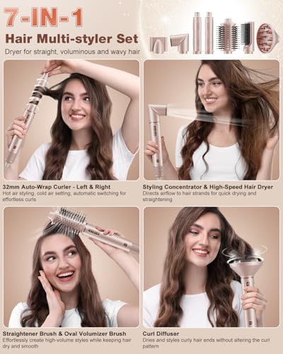 7MAGIC 7-in-1 Air Styler & Hair Dryer Brush with Auto-Wrap Curlers