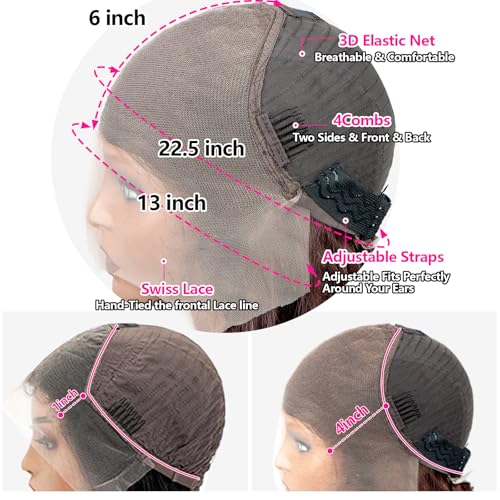 Reddish Brown 13x6 HD Lace Front Wig Human Hair 22in